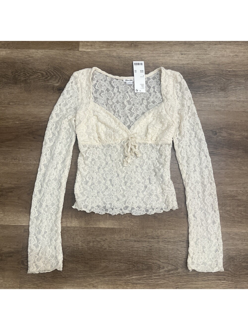 Urban Outfitters Womens White Floral Lace V-Neck Long Sleeve Pullover Top